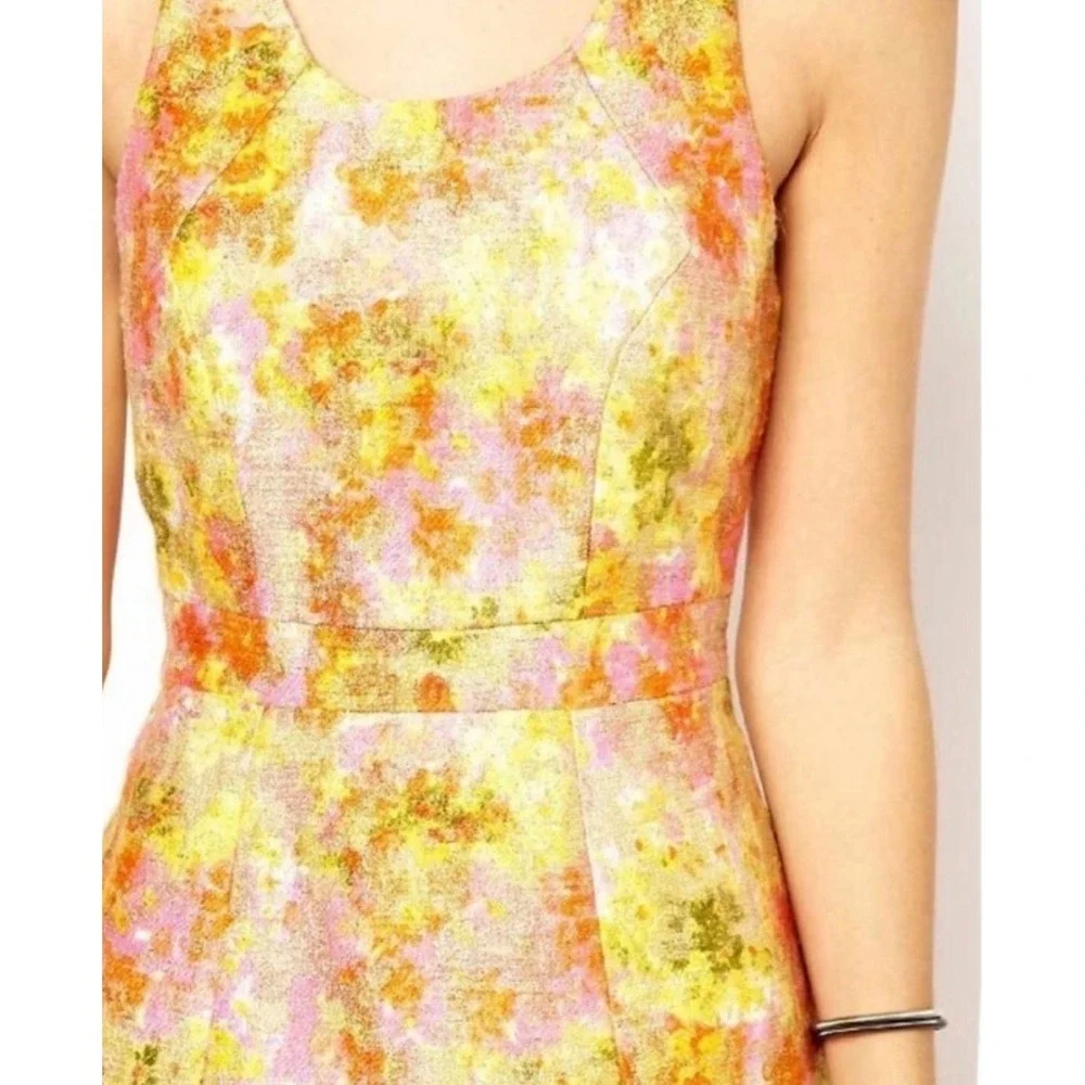 Free People Gold Brocade Metallic Floral Jacquard Mini Dress Sleeveless Back Zip